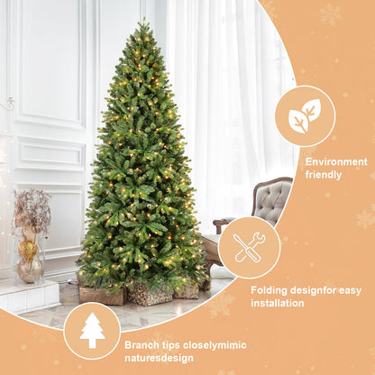 8FT Christmas Tree With 1847 Tips and 600 Warm White LED Lights – PVC+PE Mixed Branches, Hinged Structure for Easy Setup