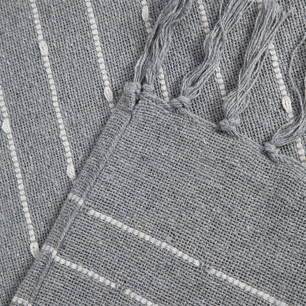 50x60' Gray Striped Decorative Throw Blanket With Tassels and Horizontal Stripes, 2 Pack