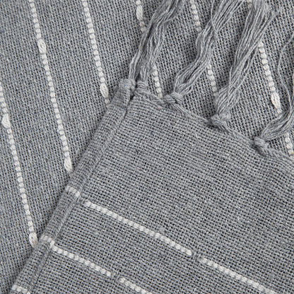 50x60' Gray Striped Decorative Throw Blanket With Tassels and Horizontal Stripes, 2 Pack