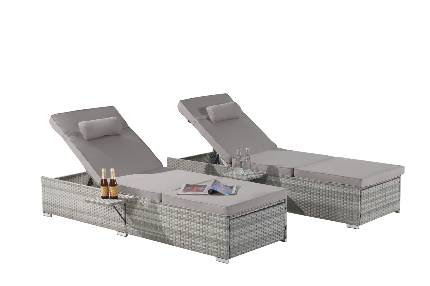 Outdoor Chaise Lounge Chair Set of 2 With Patio Pool Chairs Tanning Lounges for Outside,Beach Rattan Recliners With Adju