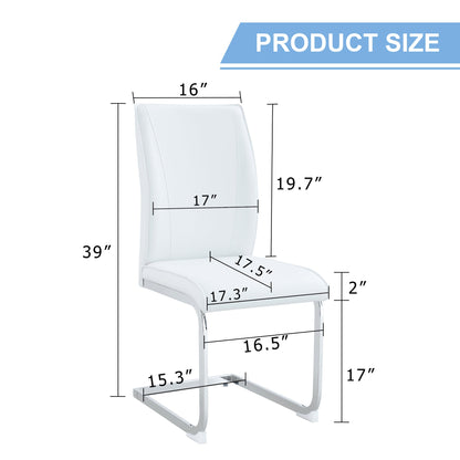 Luxury Simple Arch Chair - Set of 6 White PU High Resilience Dining Chair With Arched Metal Silver Leg
