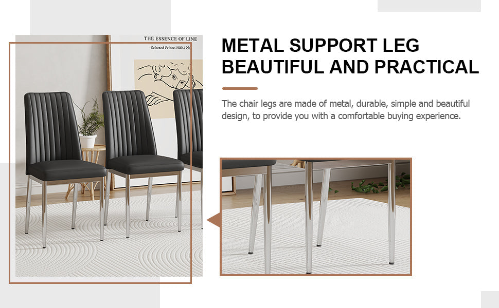 A Set of 6 Dining Chairs, Black Dining Chair Set, PU Material High Backrest Seats and Sturdy Leg Chairs, Suitable for Re