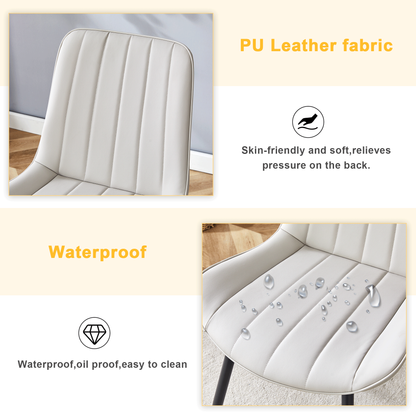 Ergonomic PU Leather Dining Chair Set With Extended Seat Cushion, Metal Legs, Black/Gray