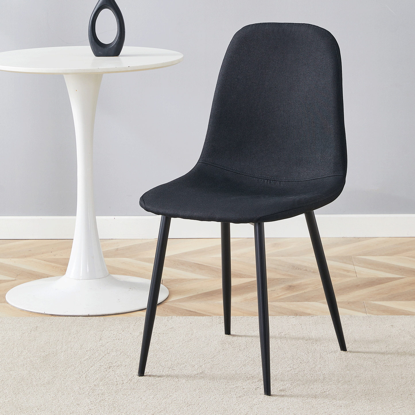 Luxury Simple Chair - Set of 4 BLACK Linen-Cotton Material High Resilience Dining Chair With Metal Black Leg.Integral Me