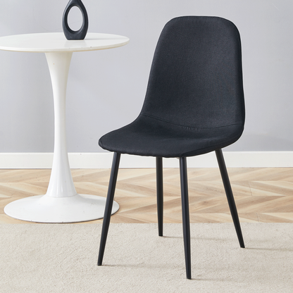 Luxury Simple Chair - Set of 4 BLACK Linen-Cotton Material High Resilience Dining Chair With Metal Black Leg.Integral Me