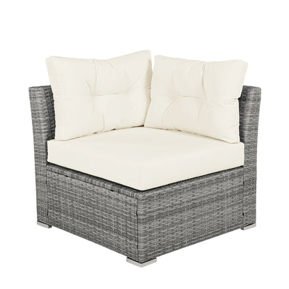 Patio Furniture Set Outdoor Daybed Rattan Sectional With Cushions and Center Table, Beige, Iron & Rattan, Multiple Sizes