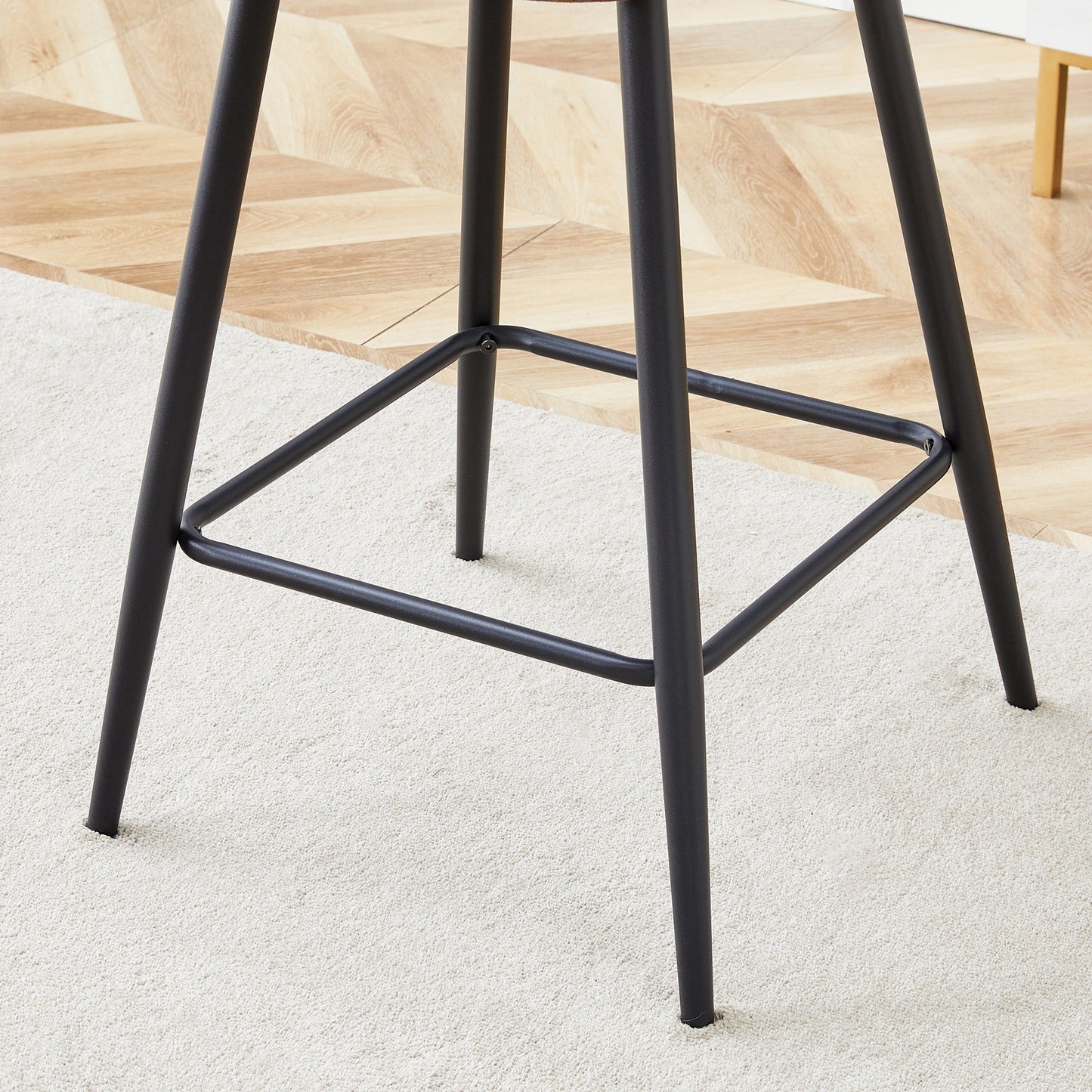 Brown Techno-Fabric Bar Chair Set - Two Pieces, Rounded Backrest, Black Metal Legs, Multiple Colors