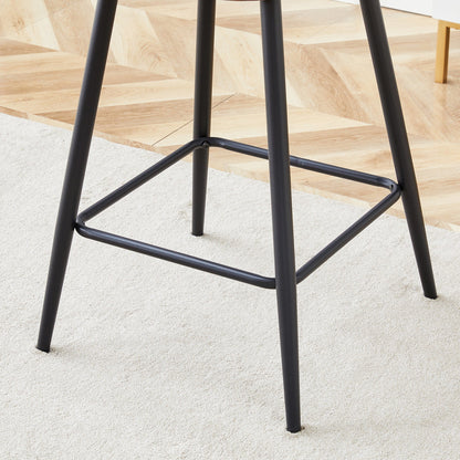 Brown Techno-Fabric Bar Chair Set - Two Pieces, Rounded Backrest, Black Metal Legs, Multiple Colors