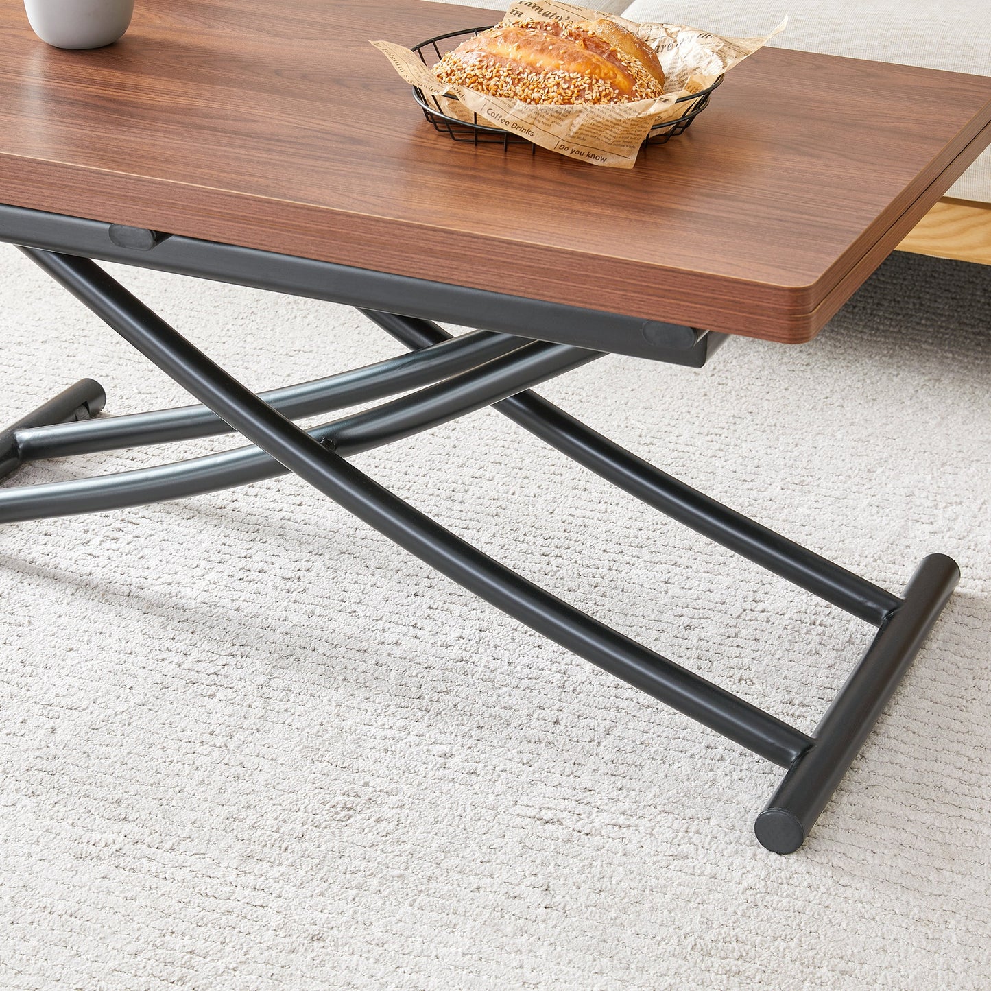 Table and Chair set.Modern Multifunctional Lifting Platform,Walnut Wood Grain Sticker MDF Desktop, Black Metal Legs.Pair