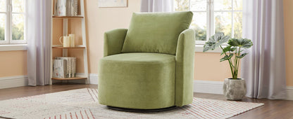 360° Swivel Chair, 29.9' Accent Barrel Armchair, Upholstered With Curved Design, Green Chenille, for Living Room and Off