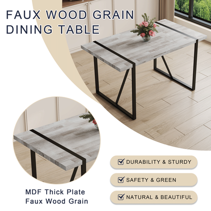 Table and Chair set.A Minimalist Retro Rectangular Dining Table With a Specially Textured Top and Black Metal legs.Paire