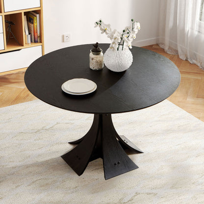 47.24'' Round Modern Style MDF Wood Dining Table in Black Suitable for Kitchen, Living Room, Cafe, Milk Tea Shop