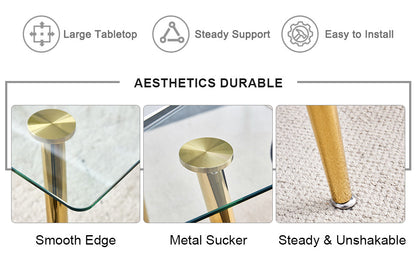 Modern Minimalist Rectangular Glass  Dining Table for 4-6 With 0.31' Tempered Glass Tabletop and Golden Plating Metal Le