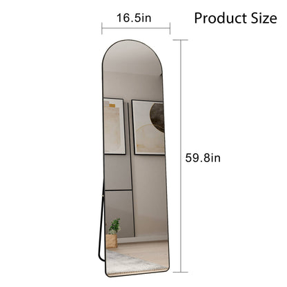 Arched Full Length Mirror With Aluminum Alloy Frame for Bathroom, Bedroom, and Clothing Store - Black 59.8' X 16.5'