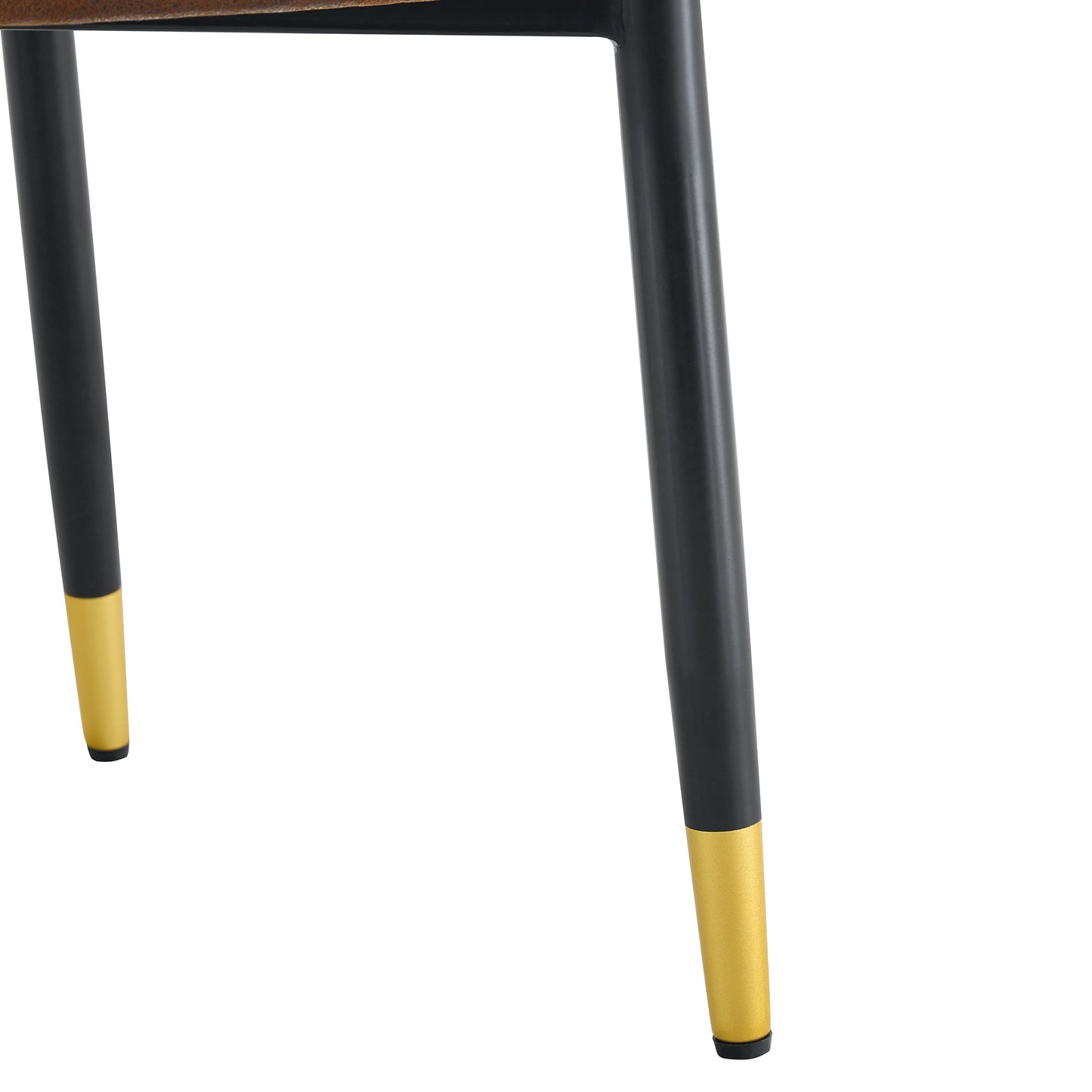 Modern Brown Suede-Like Velvet Dining Chair Set With Black Metal Legs and Gold Accents