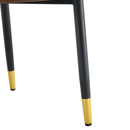 Modern Brown Suede-Like Velvet Dining Chair Set With Black Metal Legs and Gold Accents