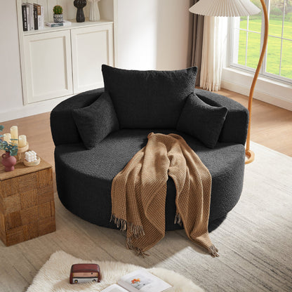 360° Swivel Accent Barrel Chair With Removable Pillows, Black Chenille, 56.3x56.3x36.5 Inches
