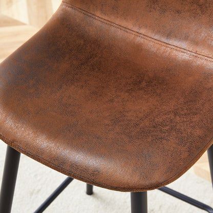 Brown Techno-Fabric Bar Chair Set - Two Pieces, Rounded Backrest, Black Metal Legs, Multiple Colors