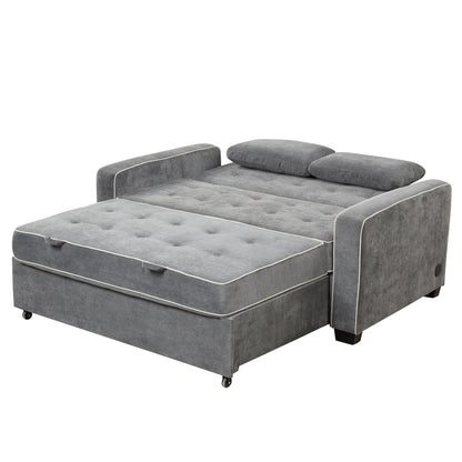 61.4' Upholstered Sleeper Bed, Pull Out Sofa Bed Couch Attached Two Throw Pillows, Dual USB Charging Port and Adjustable