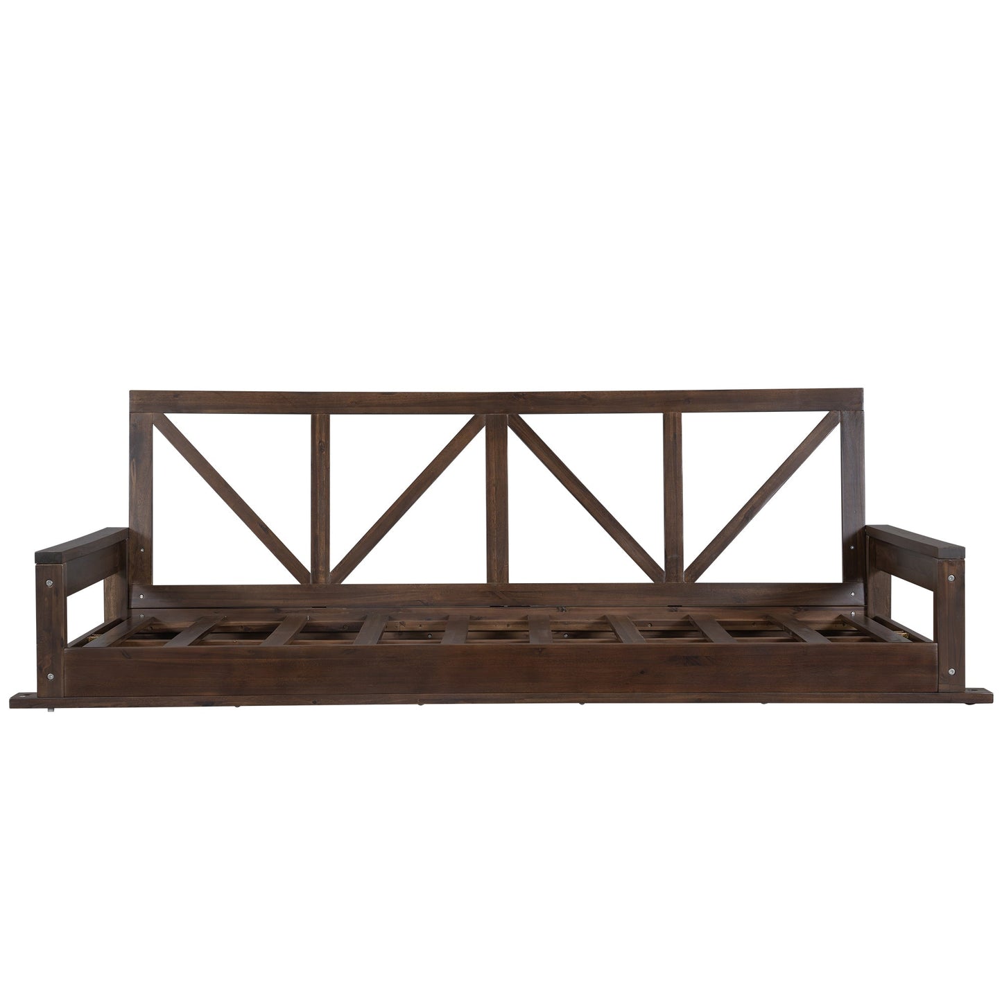 Acacia Wood Twin Size Patio Swing Bed Modern Porch Swing Hanging Bed Frame With 16.4ft Hemp Ropes for Garden,Backyard,Br