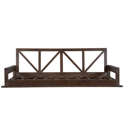 Acacia Wood Twin Size Patio Swing Bed Modern Porch Swing Hanging Bed Frame With 16.4ft Hemp Ropes for Garden,Backyard,Br