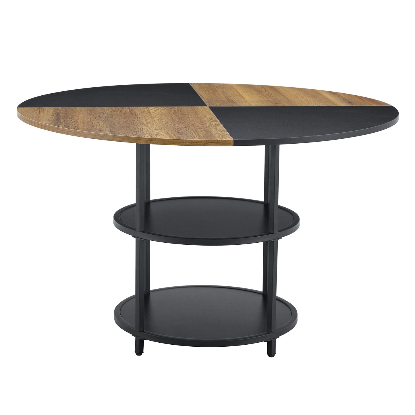 Table and Chair set.A 47.3-Inch Diameter Modern Splicing Circular Dining Table - Double-Layer storage.Paired With 4 Blac