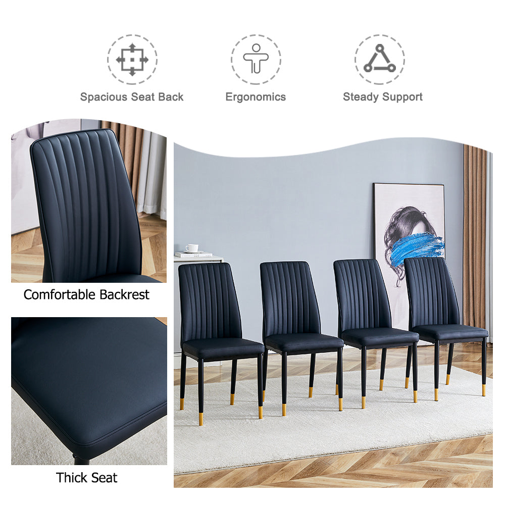 A Set of 4 Dining Chairs, Black Dining Chair Set, PU Material High Backrest Seats and Sturdy Leg Chairs, Suitable for Re