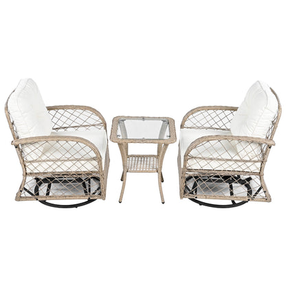 3-Piece Outdoor Chair&Table Set Chat Set 2-Person Rattan Seating Group With Two Swivel Chairs and a Square Table for Gar