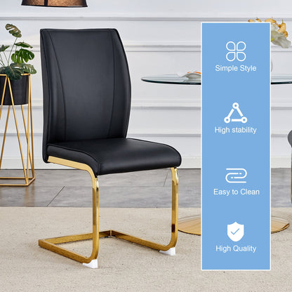 Luxurious and Minimalist Chair Covers, 2 High Elasticity Dining Chairs, Black PU Material, Metal Gold Arched Legs.