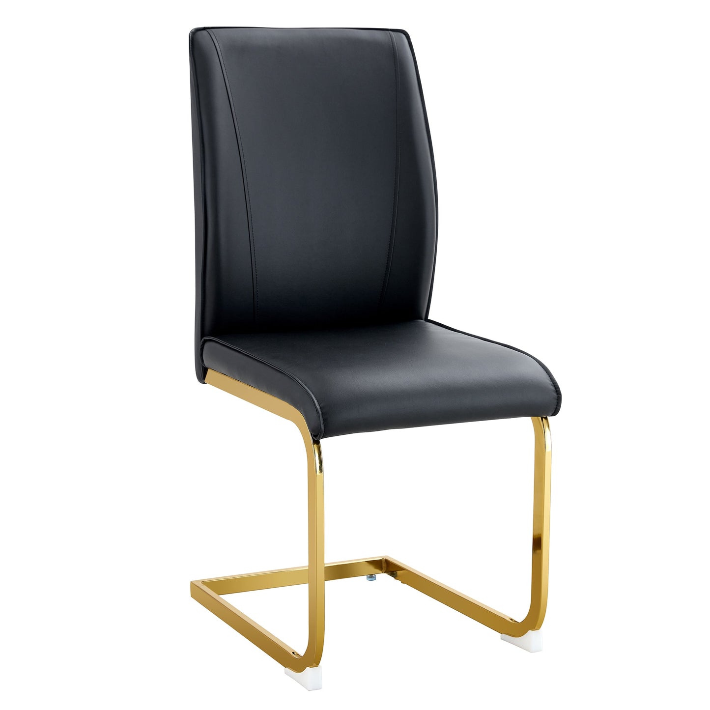 Luxury Simple Arch Chair - Set of 4 BLACK PU Material High Resilience Dining Chair With Arched Metal Gold Leg.W1151P1548