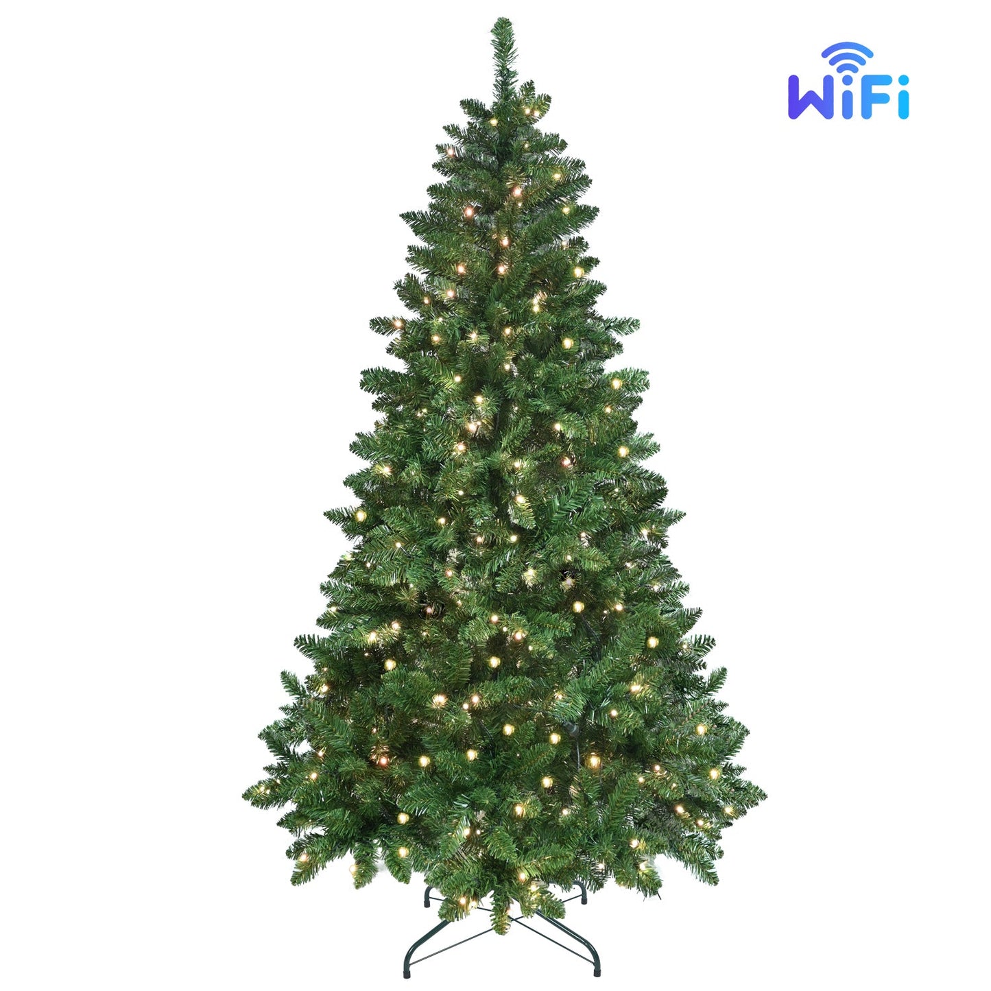 9ft Green Christmas Tree With 620 WiFi-Controlled RGB LED Lights, 1721 PVC Tips, 38 Light Functions, Music Sync, Hinged