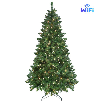 9ft Green Christmas Tree With 620 WiFi-Controlled RGB LED Lights, 1721 PVC Tips, 38 Light Functions, Music Sync, Hinged