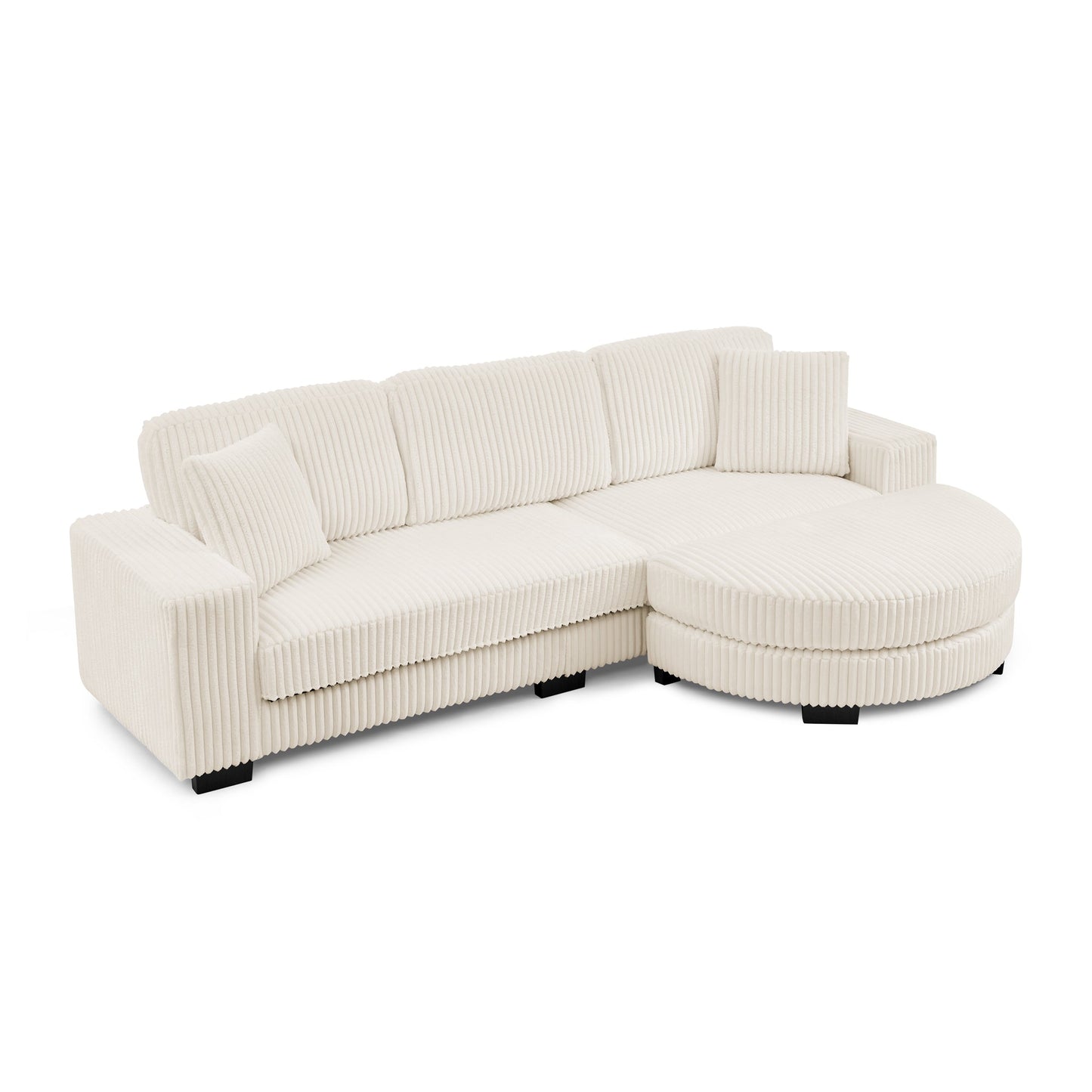 Corduroy Tufted Upholstered Sleeper Sectional Sofa, L-Shaped Modular Convertible Sofa ,The Arc-Shaped Footstool Can Be P