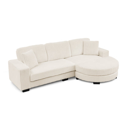 Corduroy Tufted Upholstered Sleeper Sectional Sofa, L-Shaped Modular Convertible Sofa ,The Arc-Shaped Footstool Can Be P