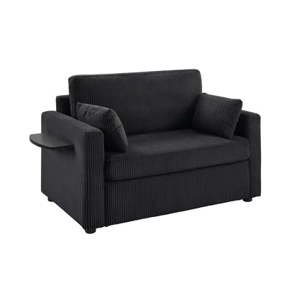 Twin Size Sofa Bed 47.2' Sleeper Sofa Loveseat With Foldable Mattress, Side Table, Storage Pocket, USB Ports, Black Cord