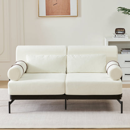 Modern Loveseat Sofa 59' Couch With Flexible USB Ports, Unique Cylindrical Armrests, Beige Chenille