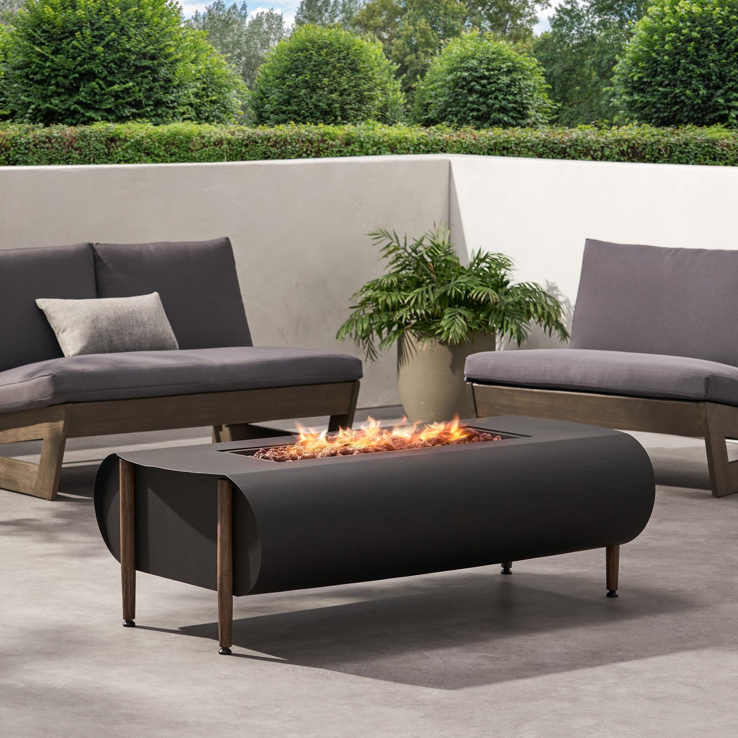 Vernon Rectangle Fire Pit 50,000 BTU Dark Gray Iron 50x25.5x15.25 Inches