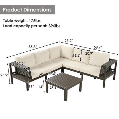 4 Pieces Outdoor Acacia Wood Sofa Set, Woven Mesh Armrests, L-Shaped Patio Furniture Sofa Set With Coffee Table, Outdoor