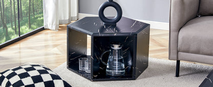 Hexagonal MDF Coffee Table, Characteristic Pattern Stickers, Multi-Hole Design to Give More Storage Space, Simple and Co