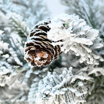 2FT Flocked Christmas Tree With Pot Base, 30 Warm White LED Lights, 189 Tips, PE+PVC Branches With 3 Pine Cones – Small