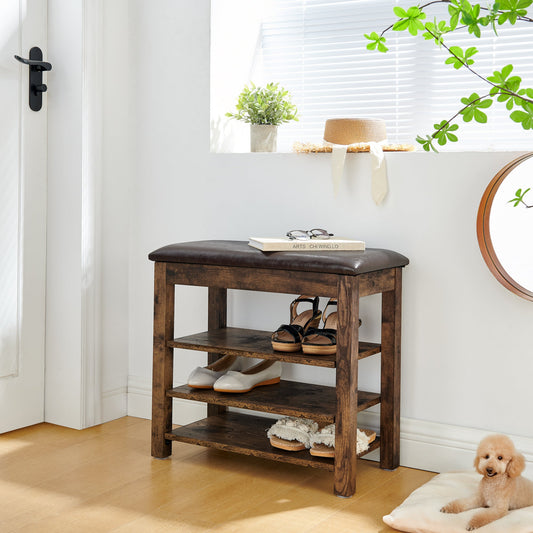 A Height-Adjustable Shoe-Changing Bench Made of High-Quality Wood, Equipped With a Comfortable Seat and Concealed Storag