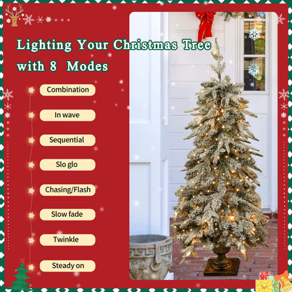 Pre-Lit Christmas Artificial Tree 4-Piece Set, Garland, Wreath and Set of 2 Entrance Trees, X-Mas With LED Lights, PVC F