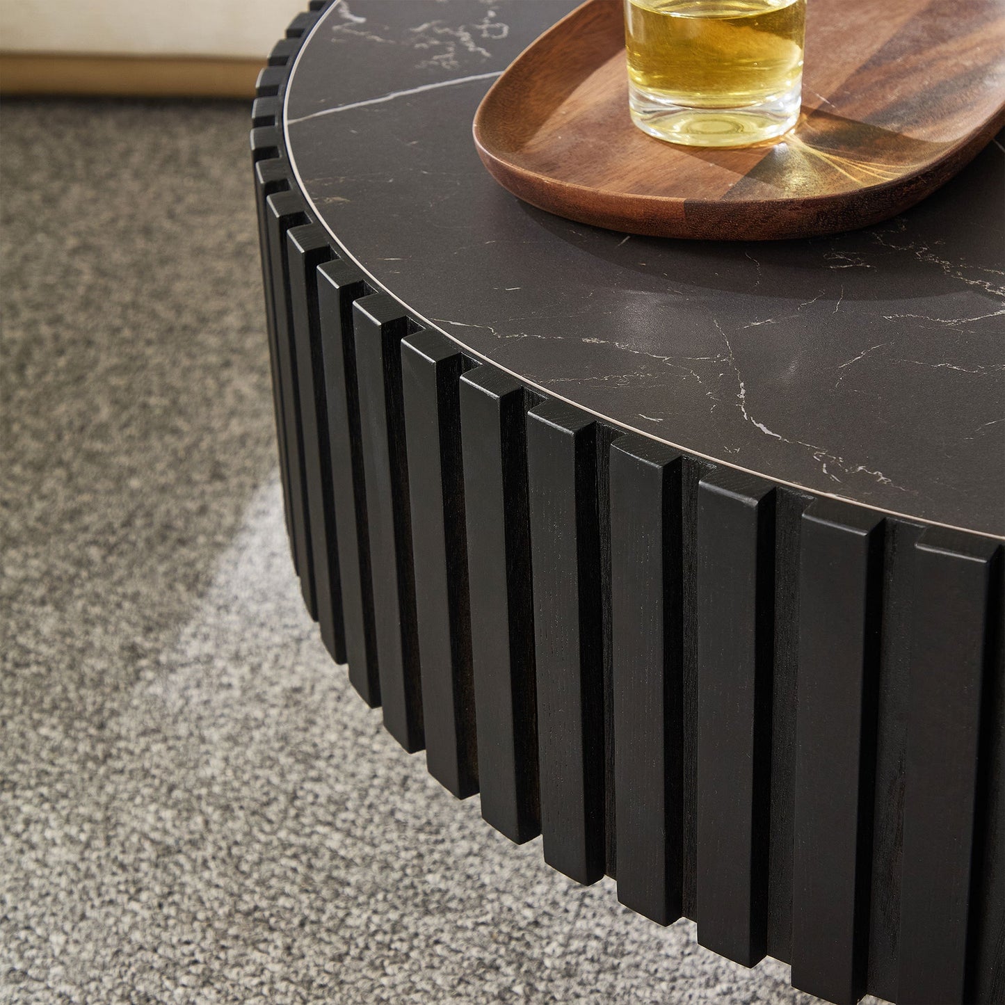 35.43'' Nesting Round Sintered Stone Tabletop Modern Drum Coffee Table Luxury Circle Coffee Table for Apartment BLACK
