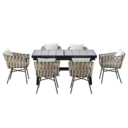 Discover Unmatched Flexibility in Alfresco Dining With Six Creatively Arranged Chairs Made of Polyester Woven Tape and A