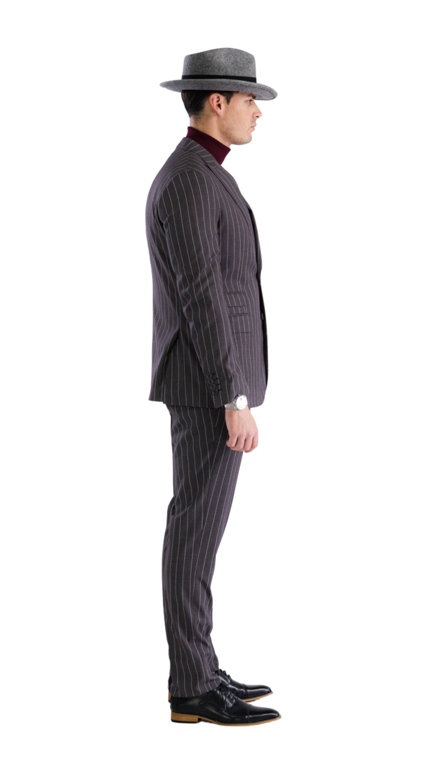 Bellagio Grey White Mens 2 Button Slim Peak Lapel Suit With Pick Stiching Ticket Pocket Double Breasted Vest With Shawl