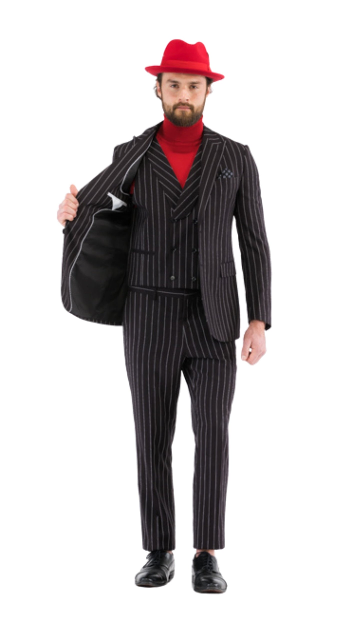 Bellagio Black White Mens 2 Button Slim Peak Lapel Suit With Pick Stitching Ticket Pocket Double Breasted Vest With Shaw