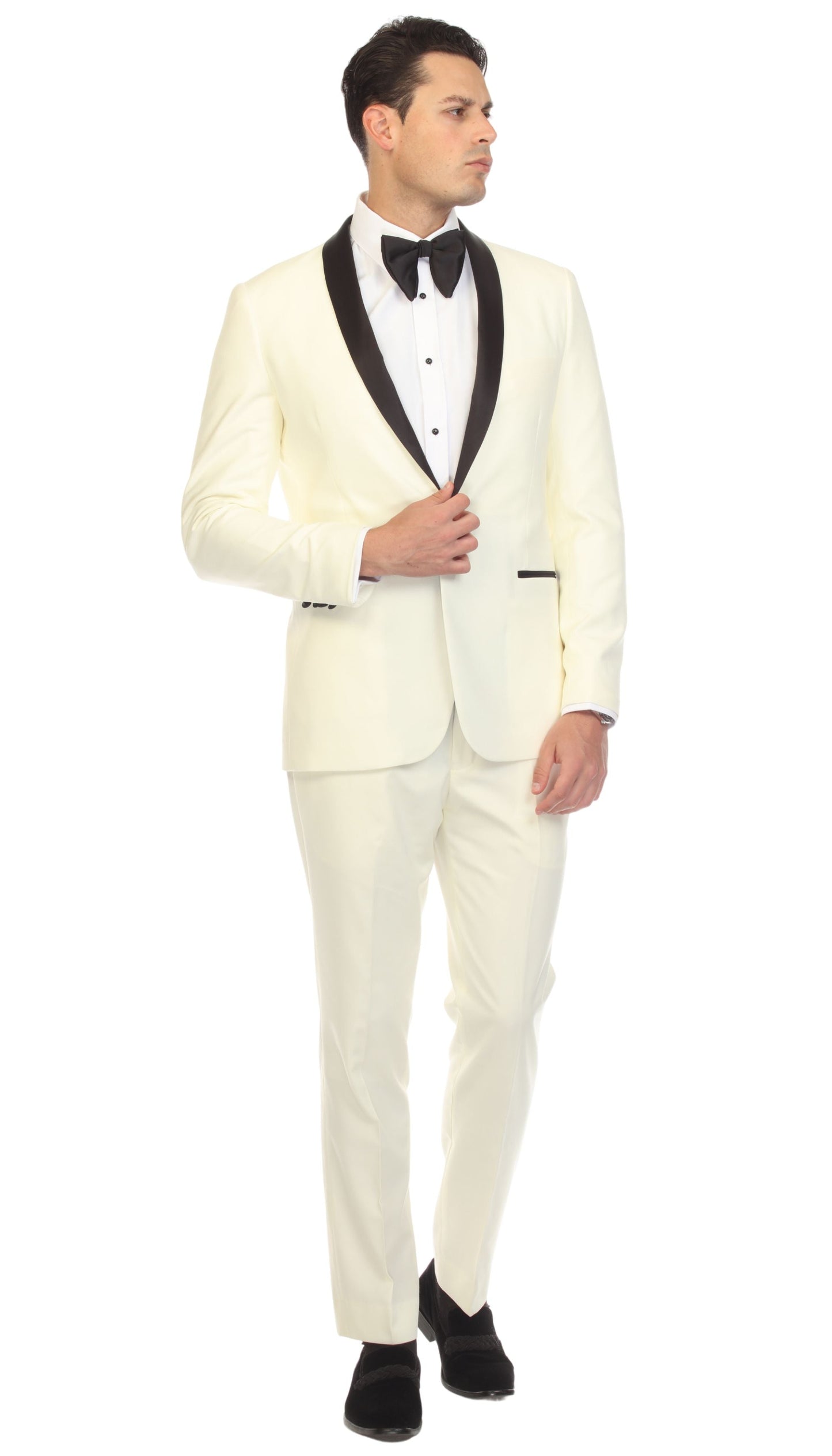 Ferrecci Men's Reno Off-White Slim Fit Shawl Lapel 2 Piece Tuxedo Suit Set