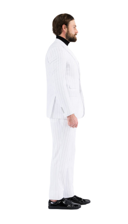 Bellagio White Black Mens 2 Button Slim Peak Lapel Suit With Pick Stitching Ticket Pocket Double Breasted Vest With Shaw