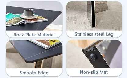 Table and Chair Set.63'x31.5x30' Black Marble-Patterned Slabs Tabletop With Stainless Steel Butterfly Legs.Paried With 4