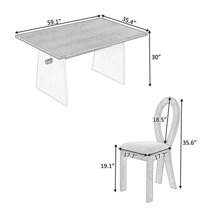 Modern 7-Piece Dining Table Set With Trestle Dining Table and 6 Upholstered Dining Chairs, Compact Kitchen Table Set For